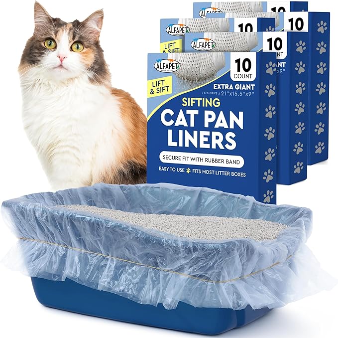 Alfapet Original Sifting Cat Litter Box Liners - Extra Giant 50 Count - Tear-Resistant Cat Litter Bags - Waterproof Kitty Litter Liners - Fits Almost All Litterbox Pan Sizes, 40" x 38", 30 lb Capacity