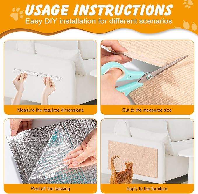 78.7x15.8 in Cat Scratch Furniture Protector, Self-Adhesive Couch Protectors from Cat Caws for Couch, Wall Trimmable (Beige)