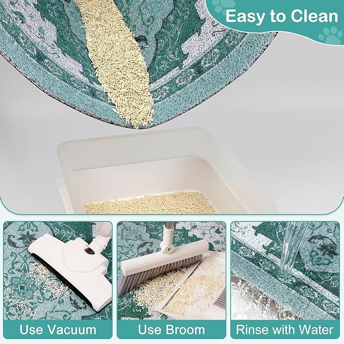 Bienbee Cat Litter Mat, 24" x 15" Litter Box Mat Rug with Non-Slip Bottom, Easy to Clean Cat Supplies Accessories Essentials for Indoor Kitty Kitten Floor, Green M