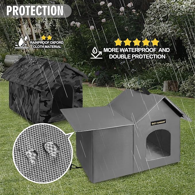 Rest-Eazzzy Cat House for Indoor and Outdoor in Summer,Feral Cat House Insulated with Mat,Clip and portable handle,Weatherproof and easy Installation,Bed for Kitten and Puppie,Never Blow Away(Grey, M)