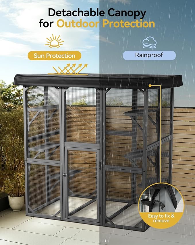 Catio Outdoor Cat Enclosure, 71" Large Cat House for Multiple Cats with Waterproof Roof, 3 Tier Cat Cage with 6 Platform for Patio, Yard, Graden
