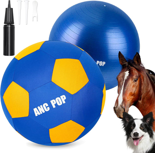 Herding Ball for Dogs Horse Ball & Cover 25" for Horses Large with Hand Pump for Play, Blue and Yellow