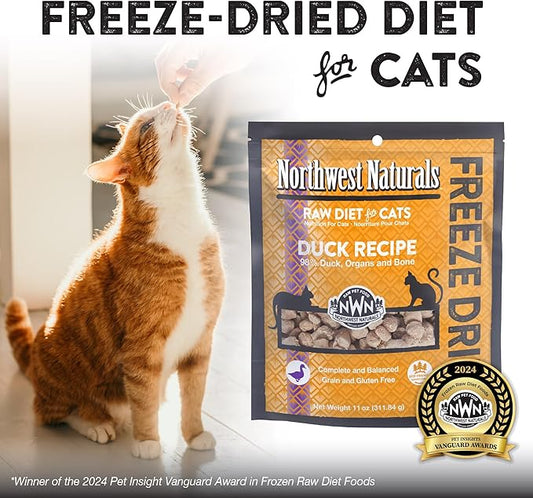 Northwest Naturals Freeze-Dried Duck Cat & Kitten Food, Grain-Free, Bite-Sized Nibbles. Healthy, Limited, Human-Grade Ingredients, Complete & Balanced, All-Natural, High-Protein Diet, USA Made, 11 oz