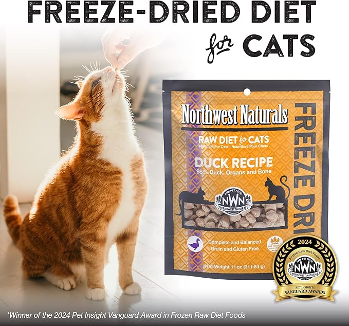 Northwest Naturals Freeze-Dried Duck Cat & Kitten Food – Bite-Sized Nibbles – Healthy, Limited, Human-Grade Ingredients, All-Natural, High-Protein – Complete & Balanced, Grain-Free – 11 oz (Pack of 3)