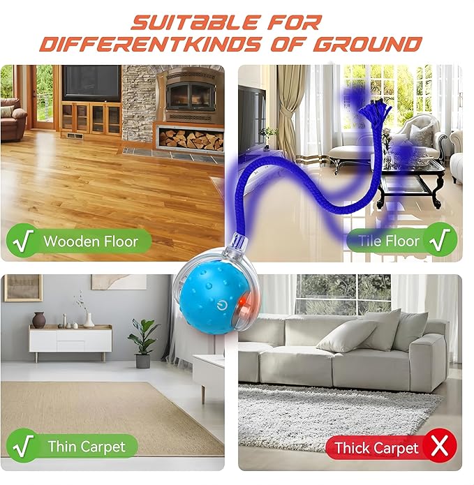 Interactive Cat Toys Ball for Indoor Cats,[2025 Newly Upgraded] Agile Moving Cat Ball with Elastic Mesh Tail,Automatic Kitten Toys for Bored Indoor Adult Cats,Motion Activated (Blue)