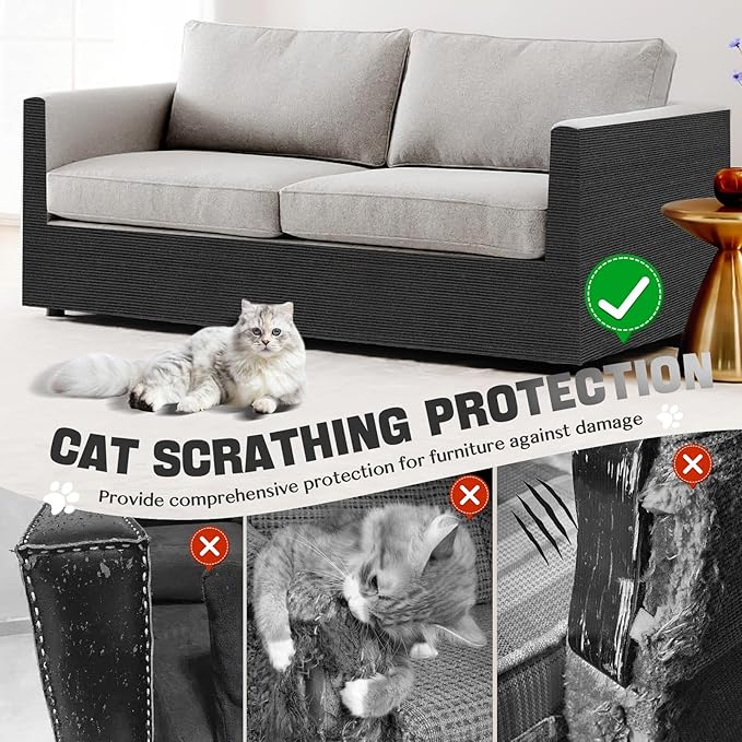 Couch Wall Corner Protector for Indoor Cats, Anti Scratch Furniture Protector from Cats Scratching, Trimmable Climbing Cat Scratcher Pad Mat for Cat Board/Door/Carpet(Black, 78.7x15.8In)