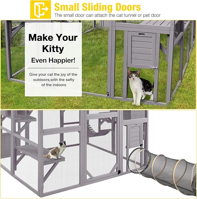 Aivituvin Catio Outdoor Cat Enclosure Large Cat Run with Bridges, Walks, Small Houses, Roof Cover 28.27 ft²