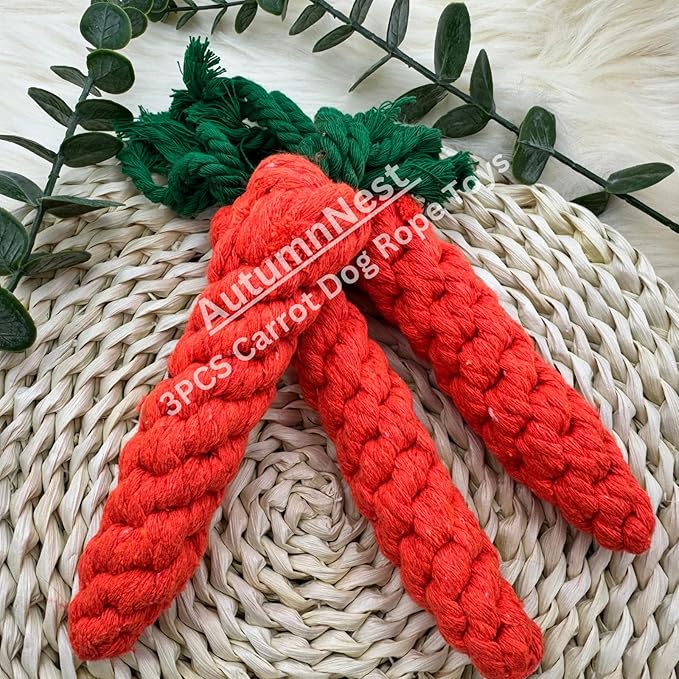 3PCS Orange Woven Pet Chew Set, Puppy Teething Chews, Dog Chew Treats, Cat Teething Playset, Safe Braided Chews for Pets, Durable & Interactive