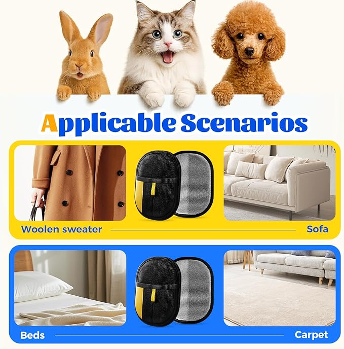 2Pcs Electrostatic Gloves Pet Hair Removal, Pet Hair Remover Glove, Washable Reusable Dogs Cats Hair Gloves for Furniture Bed Sheets Couch Clothes Carpet Car