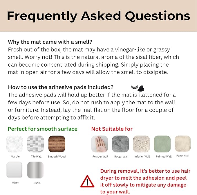 Sisal Cat Scratcher Post Mat (Use on Wall, Couch and Carpet), Durable and Shedding-Resistant Cat Scratching Surface - 21.7x13 inch with Adhesives and Twist Pins (Scream)