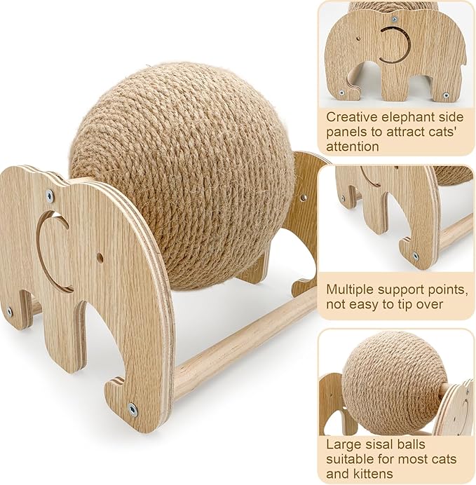 Cat Scratcher Toy, Natural Sisal Cat Scratching Ball with Stable Stand, Spinning Cat Ball Interactive Exercise Toy for Cats & Kittens
