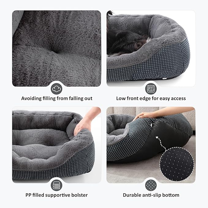 INVENHO Large Dog Beds Large Sized Dog Washable, Orthopedic Warming Soft Sleeping Puppy Bed Durable Pet Bed with Anti-Slip Bottom L(35"x25"x10")