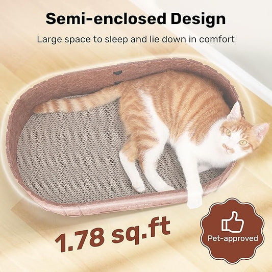FUKUMARU Cat Scratcher, 24 Inch Sofa Shape Cat Scratching Bed, Reversible Detachable Cats Scratching Board, Round Cats Scratch Pads Refill Indoor, Caramel