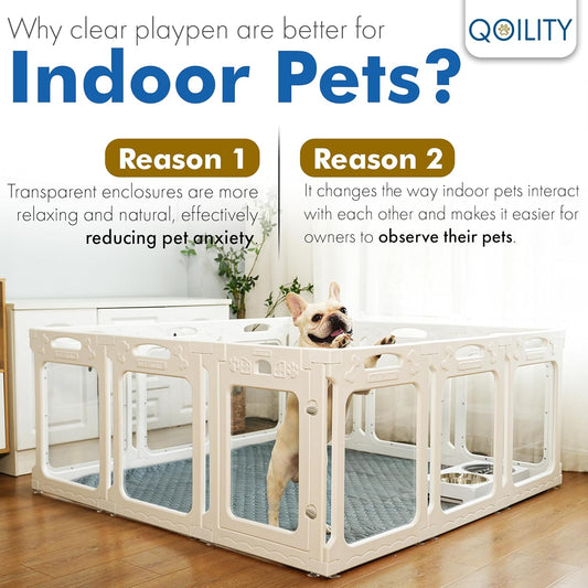 Clear Dog Playpen Indoor, Effectively Relieves Pet Anxiety, Suitable for Most Dogs, White