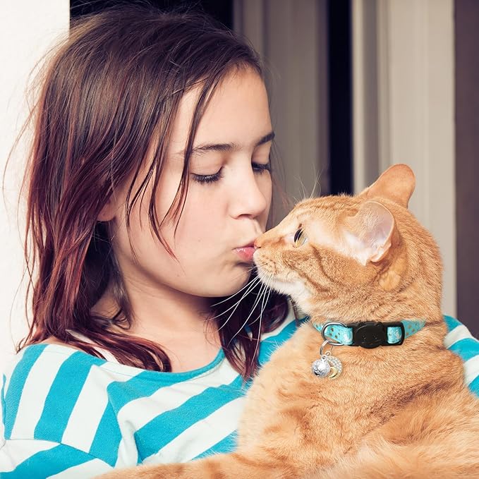 4 PCS Breakaway Cat Collars with Bell Moons Stars,Kitten Collar and Adjustable with Pendant Glow,Cute Kitty Collar for Girl Boy Cats,Pet Gifts,Accessories(4 Colors)