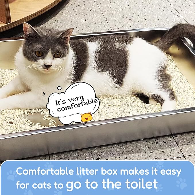 LIHONG Stainless Steel Cat Litter Box,Large Metal Litter Box for Small Cats Hamster Rabbits,No Smell,Non Stick,Easy to Clean(24" Lx16 Wx4 H,L)