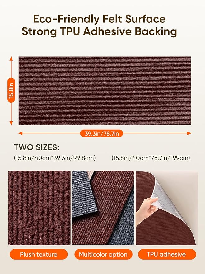 Cat Scratch Mat Furniture Protector, Eco-Friendly DIY Trimmable Self-Adhesive Cat Scratching Pad, Couch Wall Sofa Guard, Reusable Claw Scratching Protector 78.7"x15.8" (Brown)