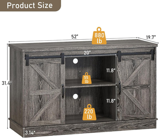 Farmhouse 55-75 Gallon Fish Tank Stand with Power Outlet, Aquarium Stand with Cabinet&Sliding Barn Door, Heavy Duty Reptile Tank Stand for 2 Fish Tank/Turtle Tank/Reptile Terrarium, Grey