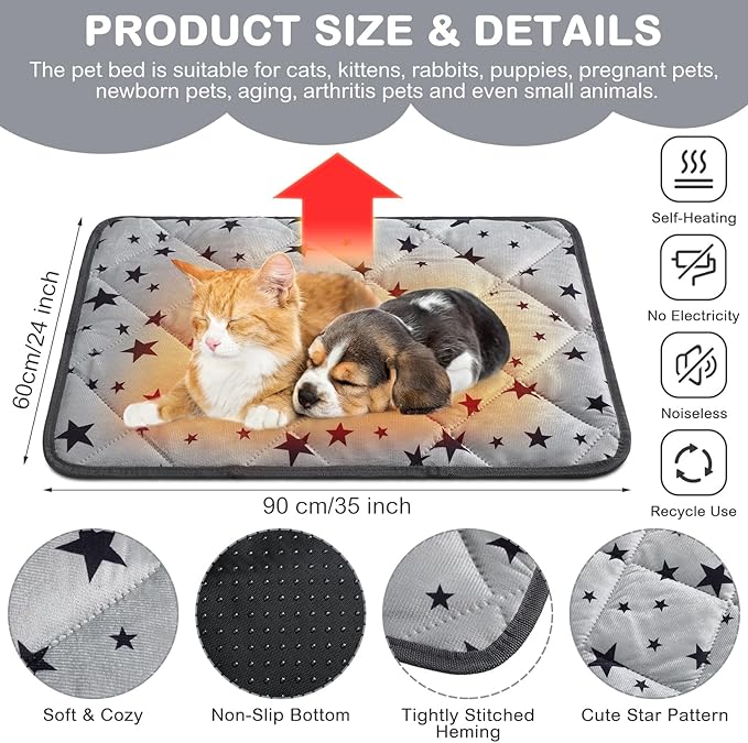 Namalu 4 Pack Self Warming Cat Bed Self Heating Cat Mat Star Pattern Soft Dog Crate Pad Thermal Pet Mat Anti Slip Kennel Washable Dog Warming Bed for Outdoor Indoor(24 x 35 Inch,Rectangle)