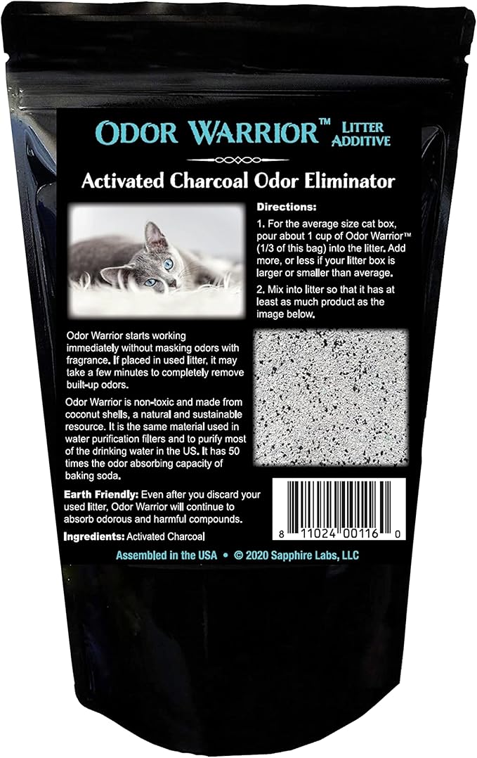 Odor Warrior Cat Litter Deodorizer | Cat Litter Odor Control with Ultra Absorbing Activated Charcoal | Extend The Life of Your Kitty Litter with a Truly Fragrance Free Litter Solution