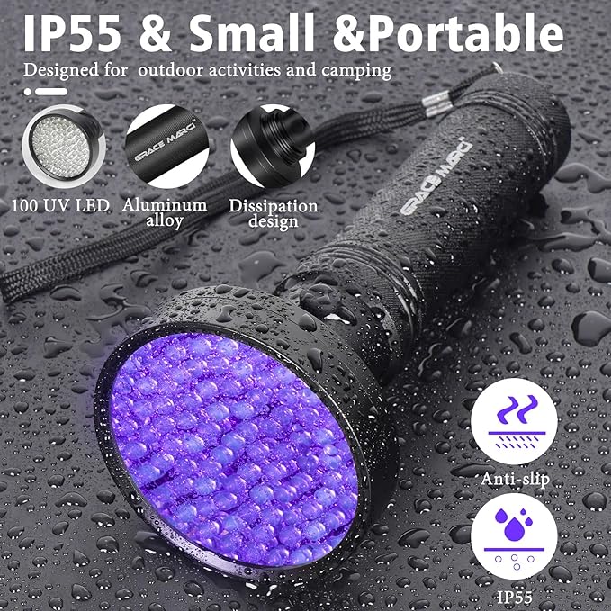 UV Flashlight Black Light, 100 LED 395 nm Blacklight, Pet Urine Detector for Dog/Cat Urine, Dry Stains, Bed Bug, Scorpion,Dry Pet Stains(Middle Switch)