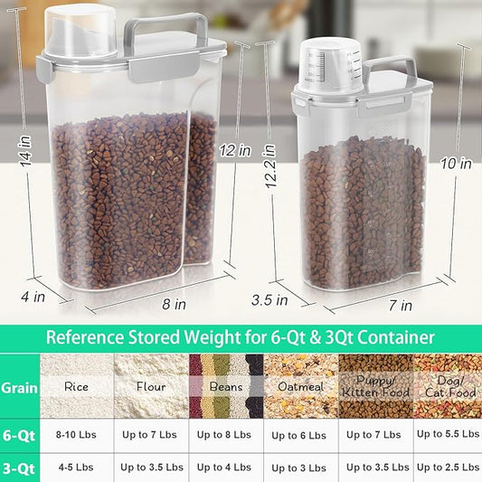 TBMax Rice Container 2 Pack, Airtight Cereal Container Oatmeal Storage with Easy-pouring Spout & Handy Cup for Flour Grain Beans, Pet Dog Cat Bird Food Storage Dispenser-Light Grey