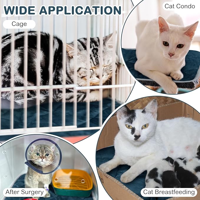 2 Pack Self Heating Cat Mat Self Warming Pet Pads Washable Kennel Mat Dog Crate Pad Reflects Body Heat Non Skid Cat Thermal Pads for Puppy Indoor Outdoor(Blue,16 x 20 Inches)