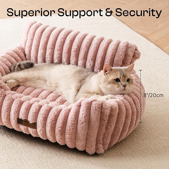 MEWOOFUN Cat Beds for Indoor Cats, Fluffy Cat Couch with Removable Washable Cover, Supportive Small Dog Beds for Puppy & Kitten up to 15 lbs (Pink, 24x19x12)