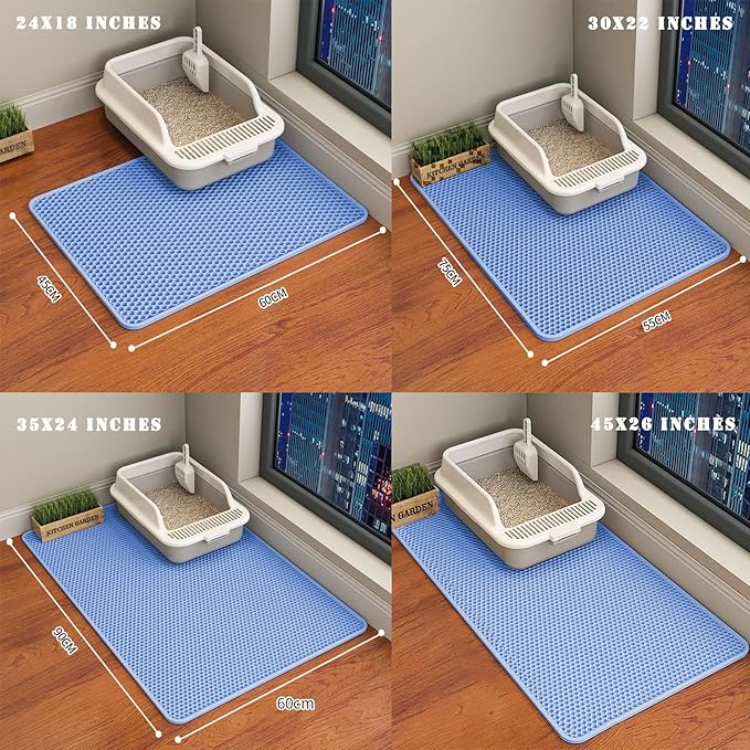 HCY&WLD Cat Litter Mat, Honeycomb Double Layer Cat Litter Trapping Mat, Waterproof Urine Proof Non-Slip, Scatter Control, Less Waste, Easier to Clean (Blue, 30" X 22")