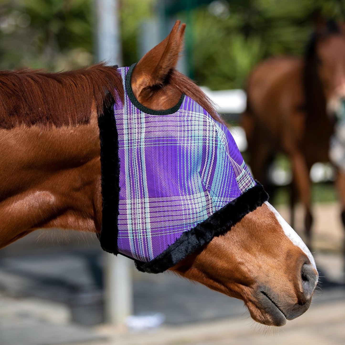 Kensington UV Fly Mask with Fleece Trim - Protective Mask with Dual Ear Opening & Forelock Freedom - Medium, Lavender Mint