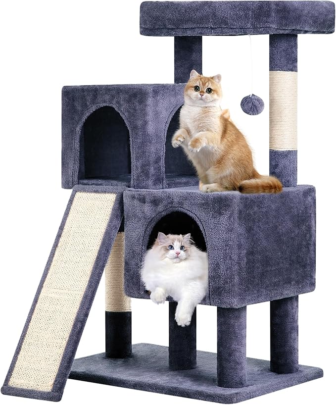 FDW Cat Tree for Indoor Cats 36 Inches Cat Tower Multi-Level Indoor Cat Play Condo House with Scratching Posts, Spacious Perch, Sisal Posts and Dangling Toys (Dark Grey)