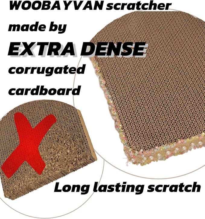 Primrose Yellow Cat Scratch Pad, Stylish Boho Lace with Pearl Large Cardboard Cat Scratcher, Cat Scratchers for Indoor Cats, Durable Cat Scratching Board, Horizontal Scratch Pad for Cats