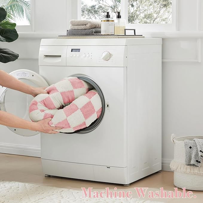 Checkered Dog Bed, Cute Girly Pink Retro Style Aesthetic Round Warming Pet Calming Beds for Small Dog and Cats, Plush Cozy Donut Dog Beds Washable, 30" L x 30" W x 8" Th