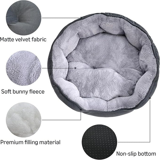 Amazon Basics Round Dog Bed for Small Dogs, Cat Beds for Indoor Cats, Washable Puppy Bed with Soft Plush Cushion, Anti-Slip Bottom, 20x19x6 Inches, Gray