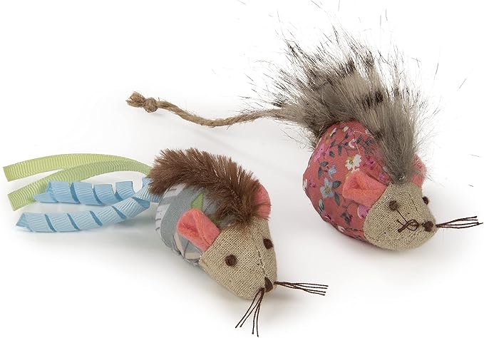 Petlinks (2 Count) HappyNip Mohawk Mice Cat Toys, Contains Silvervine & Catnip - Blue/Pink, 2 Count