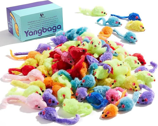 Yangbaga Mice Rattle 14 Pack, Cat Toys Rainbow Mice for Cats and Kittens (62pcs Rainbow mices)