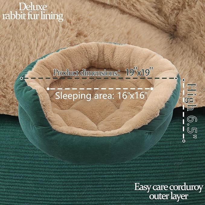 Small Dog Bed Washable Donut Calming Cat Cushion,Kitty Beds for Indoor Cats Round Plush Pet Couch for Puppy Super Soft Fluffy Cat Bed Anxiety Cuddler Comfy Sofa with Anti Slip,19 inch,Green