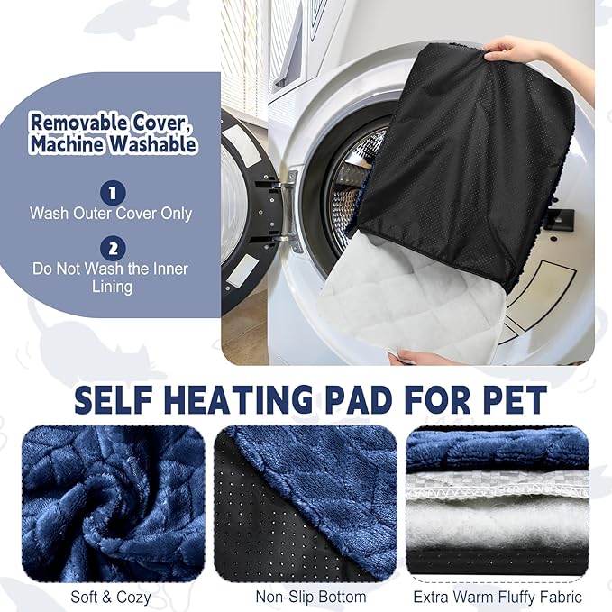 4 Pack Self Heating Cat Pad 16 x 20 Inch Self Warming Cat Bed Non Slip Warm Dog Pad Mat Washable Pet Kennel Crate Bed Mat for Indoor Outdoor Pets(Navy Blue,16 x 20 Inch)