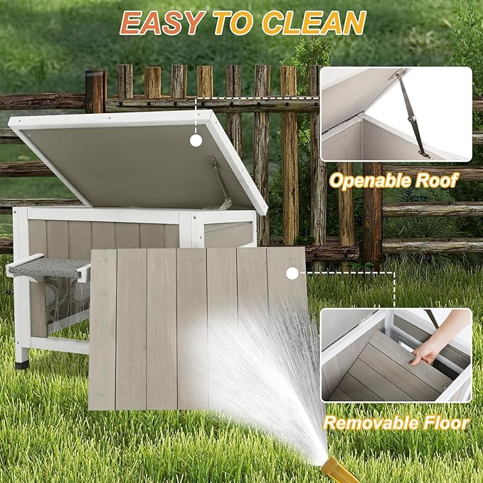 Outdoor Cat House for Feral Cats, Weatherproof Solid Wood Cat Shelter with Open Roof, Easy Assembly Shelter for Outdoor Cats and Small Animals, 22.44"x18.43"x17.52"