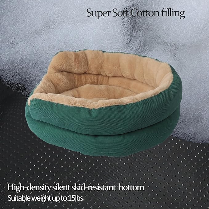 Small Dog Bed Washable Donut Calming Cat Cushion,Kitty Beds for Indoor Cats Round Plush Pet Couch for Puppy Super Soft Fluffy Cat Bed Anxiety Cuddler Comfy Sofa with Anti Slip,19 inch,Green