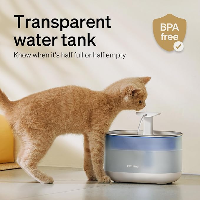 PETLIBRO Cat Water Fountain Stainless Steel,Ultra Quiet,71fl oz/2.1L Automatic Cat Fountain,Two Flow Modes,BPA-Free Capsule Metal Healthy Pet Water Fountain for Cats Inside with 4 Large Filters