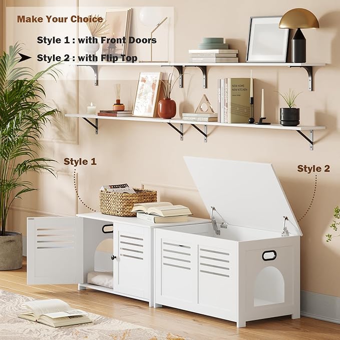 DINZI LVJ Litter Box Enclosure, Flip Top Litter Box Furniture, Hidden Cat Washroom, Wooden Cat House, End Table, 31.5" L x 19.7" W x 19.7" H, Good Ventilation, Easy to Assemble, White