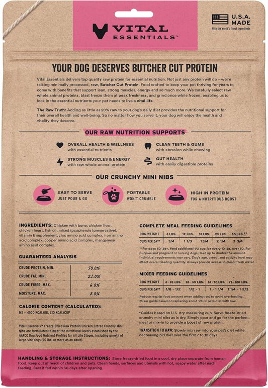 Vital Essentials Freeze-Dried Raw Chicken Meal or Mixer Dog Food Crunchy Mini Nibs, 14 oz