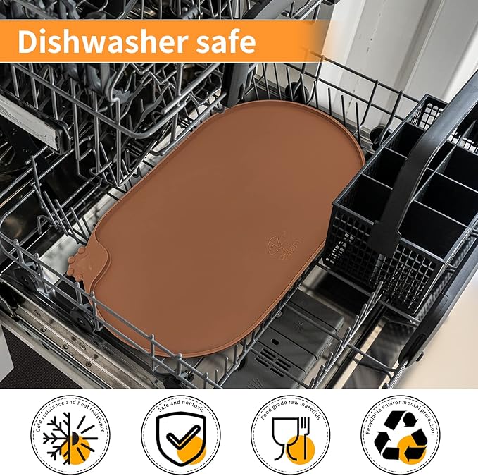 KPWACD Pet Placemat for Dog and Cat, Waterproof Silicone Dogs Feeding Bowl Mat Prevent Food and Water Overflow, High-Lips Puppy Dish Mats Suitable for Small Medium Big Pets, Brown, 19" * 12"