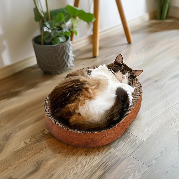 ComSaf Cat Scratching Board - Cat Scratcher Bed for Indoor Cats, Corrugated Cardboard Cat Scratch Pad, Durable Oval Cat Scratcher Bed Bowl for Kitten, Furniture Protector