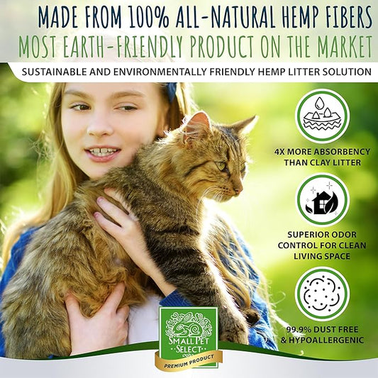 Small Pet Select - Hemp Pelleted Cat Litter, Non-Clumping, Biodegradable Kitty Litter, Eco Friendly Odor Control for a Fresh Litter Box, 20 lb