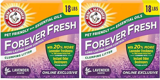 Arm & Hammer Forever Fresh Clumping Cat Litter Lavender, MultiCat 18lb with 20% More Lavender Freshness, Pet Friendly with Essential Oils (Pack of 2)