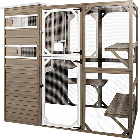 Catio Outdoor Cat Enclosure, Large Cat House Cat Cage Condo Indoor Playpen Kitty Shelter with Multi-Level Platforms, Waterproof Roof, Pull-Out Tray, and 2 Resting Boxes