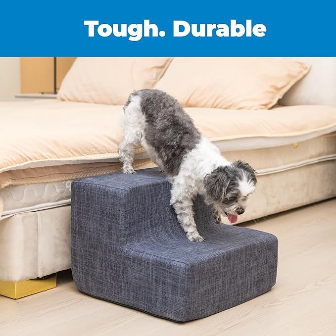Best Pet Supplies Dog Stairs & Steps - Foam Steps for Small Dogs & Cats, Non-Slip Indoor Balanced Pet Step Support, Dog Ramp, No Assembly, Dark Gray Linen, 2-Step (12-inch Height)