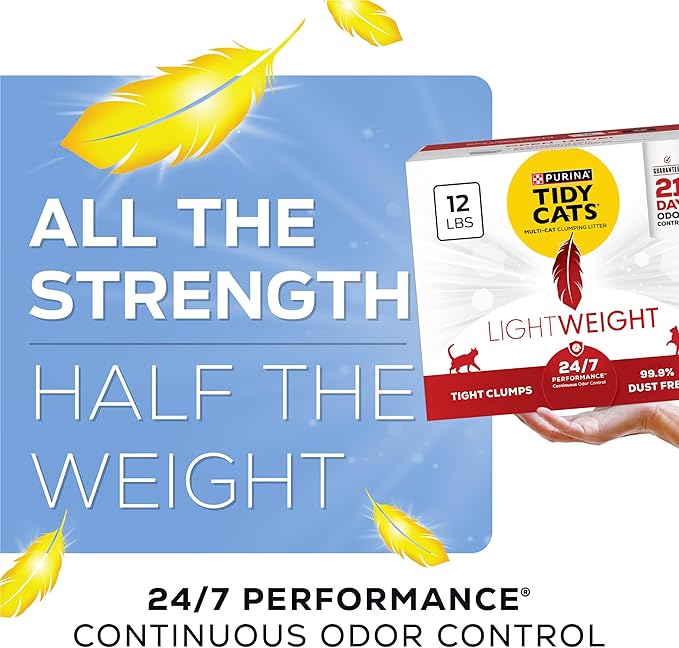 Purina Tidy Cats Lightweight, Low Dust, Clumping Cat Litter Odor Control 24/7 Performance Multi Cat Litter - 12 lb. Box